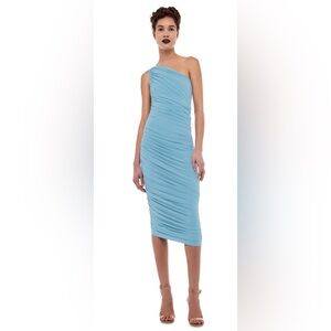 Norma Kamali Diana Asymmetrical Draped Gown Powder Blue